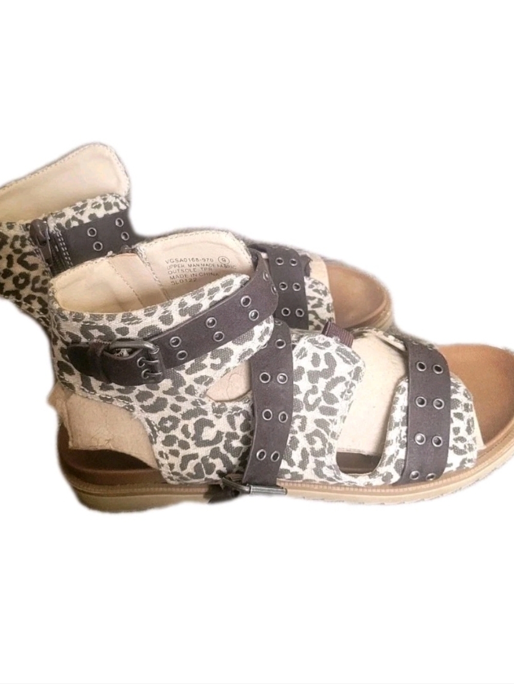 Very G Buckle $86 Boho Leopard Print Zip Up Ankle Boot Summer Vaca Sandals Sz 9